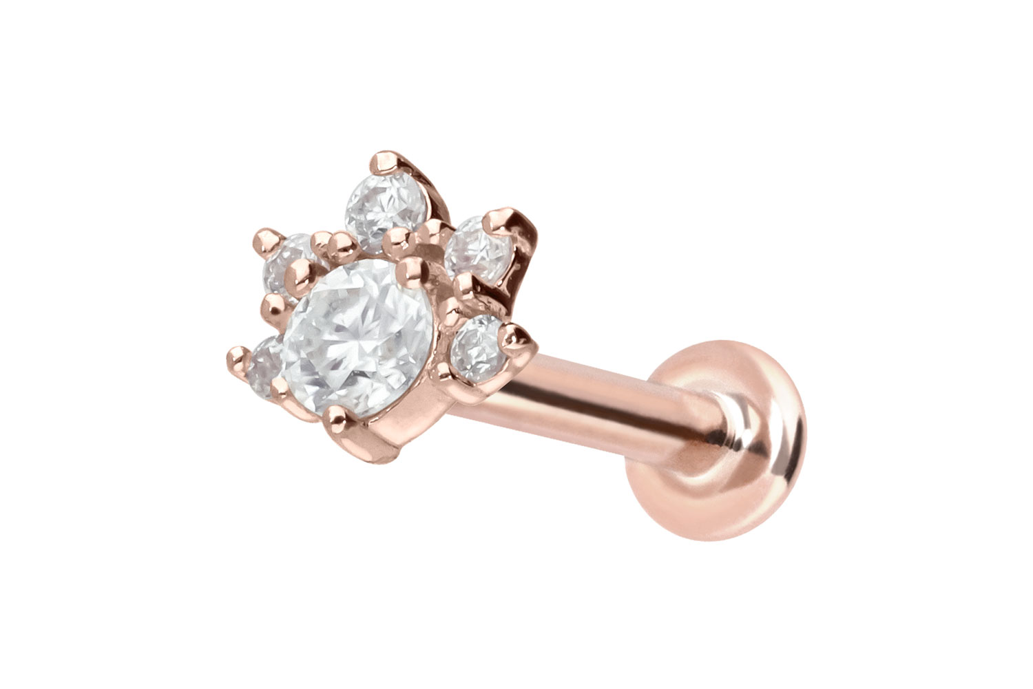 14 Karat Gold Labret Piercing mit Push Fit MOISSANIT-BLUME